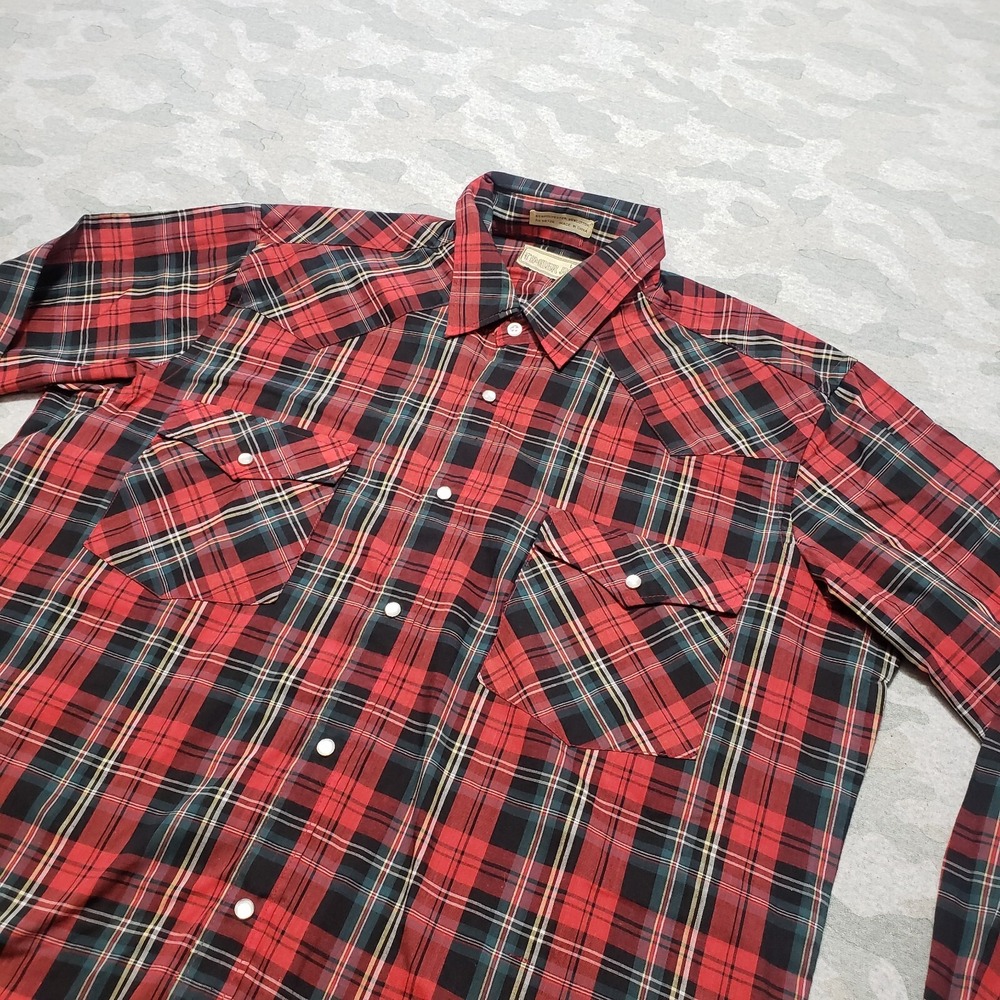 Vintage Timber Run Shirt Mens Large Red Tartan Plaid Long Sleeve Pearl Snap